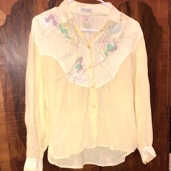 Vintage Marc D’alcy Yellow Silk Beaded Button Shirt - Picture 1 of 5